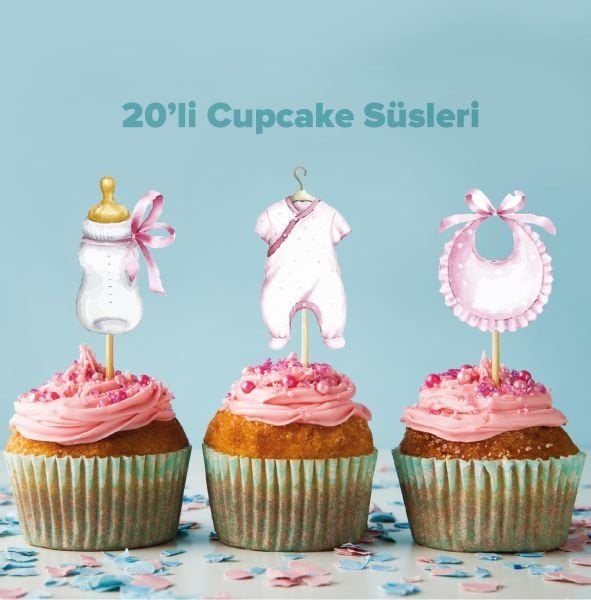 Baby shower konseptli cupcake süsü