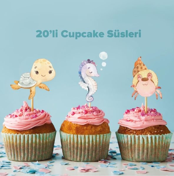 Denizaltı konseptli cupcake süsü