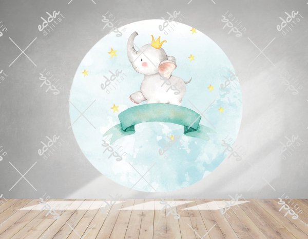 Yıldız ve Fil Temalı Baby Shower Afişi