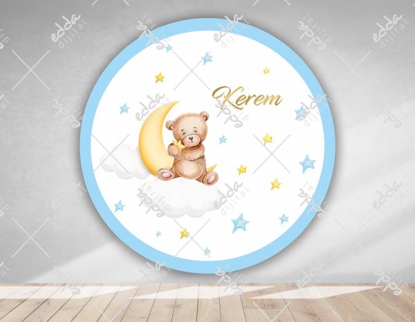 Ayıcık ve Yıldız Temalı Baby Shower Afişi