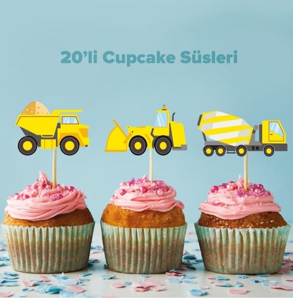 İnşaat konseptli cupcake süsü