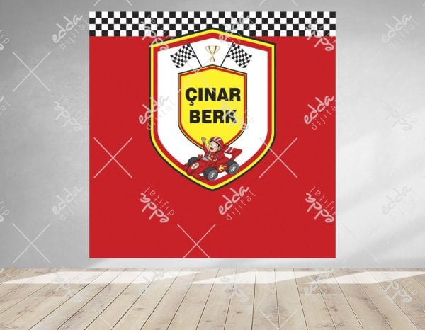 Yarış ve Araba Temalı Doğum Günü Afişi