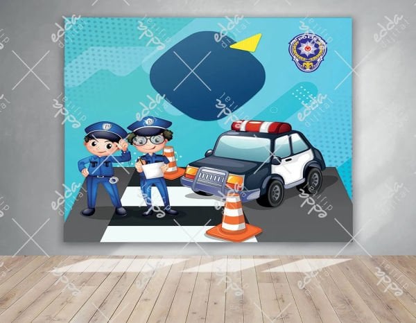 Polis ve Araba Temalı Doğum Günü Afişi