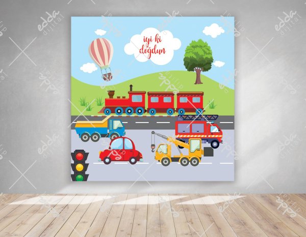 Arabalar Temalı Doğum Günü Afişi