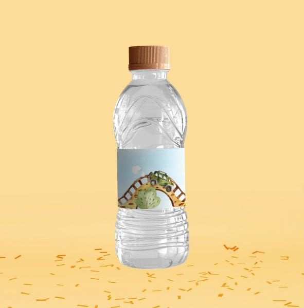 Araba Temalı Su Şişesi Etiketi