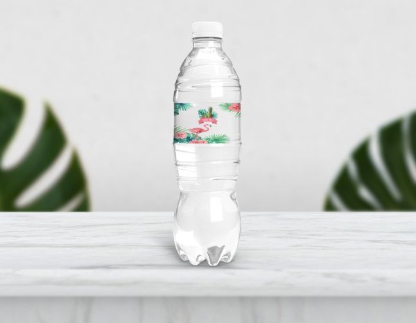 Flamingo Temalı Ananaslı Su Şişesi Etiketi