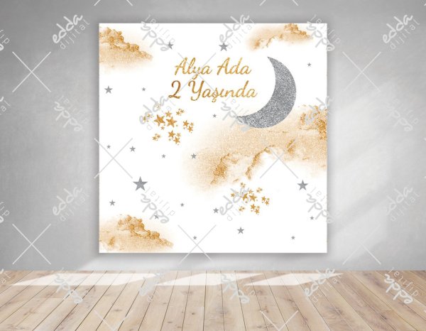 Yıldız ve Ay Temalı Baby Shower Afişi