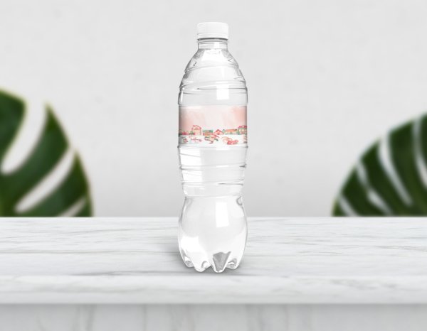 Kış Temalı Pembe Su Şişesi Etiketi