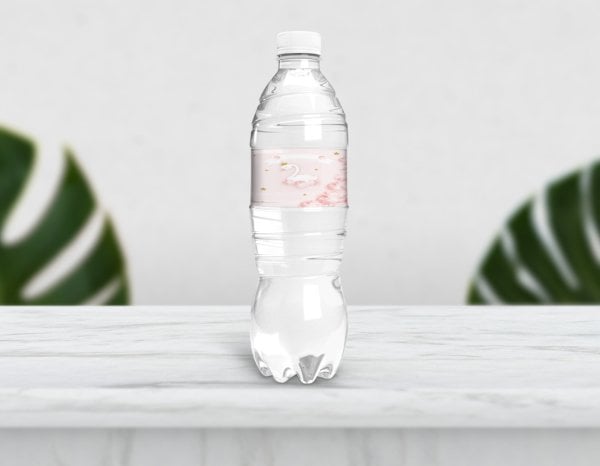 Kuğu Temalı Pembe Su Şişesi Etiketi