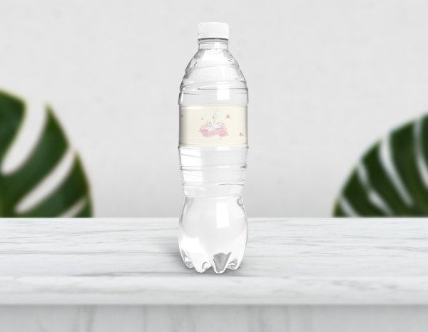 Kuğu Temalı Pembe Çiçekli Su Şişesi Etiketi