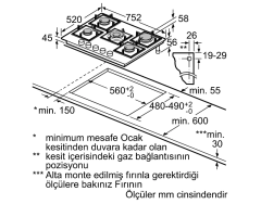 PPQ7A6B20 Serie | 6 Gazlı Ocak 75 cm Sert cam, Siyah