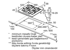 PPP6A6B20 Serie | 6 Gazlı Ocak 60 cm Sert cam, Siyah