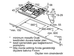 PPQ7A6B10 Serie | 6 Gazlı Ocak 75 cm Sert cam, Siyah