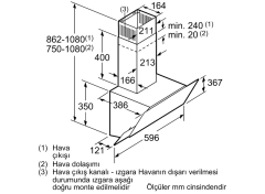 DWK65AD60R Serie | 4 Duvar Tipi Davlumbaz 60 cm Siyah Cam Yüzey