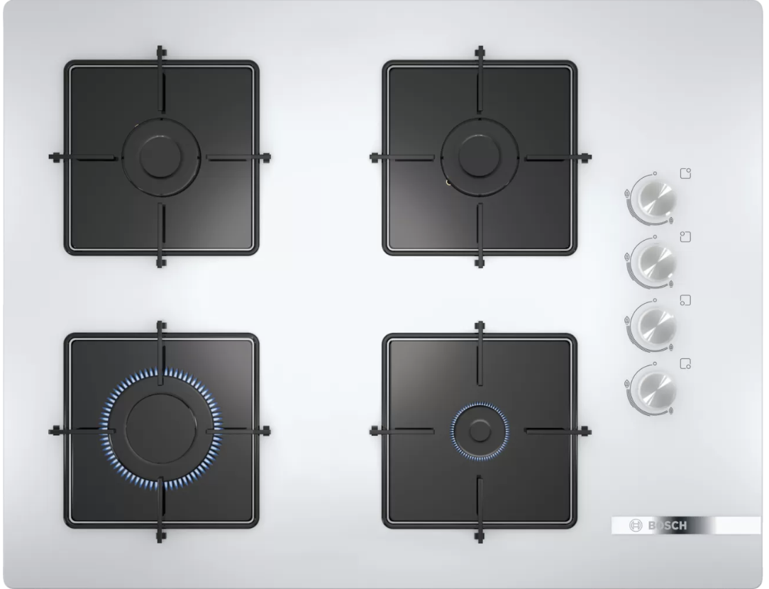 POP7C2O12O Serie | 2 Gazlı Ocak 67 cm Sert cam, Beyaz