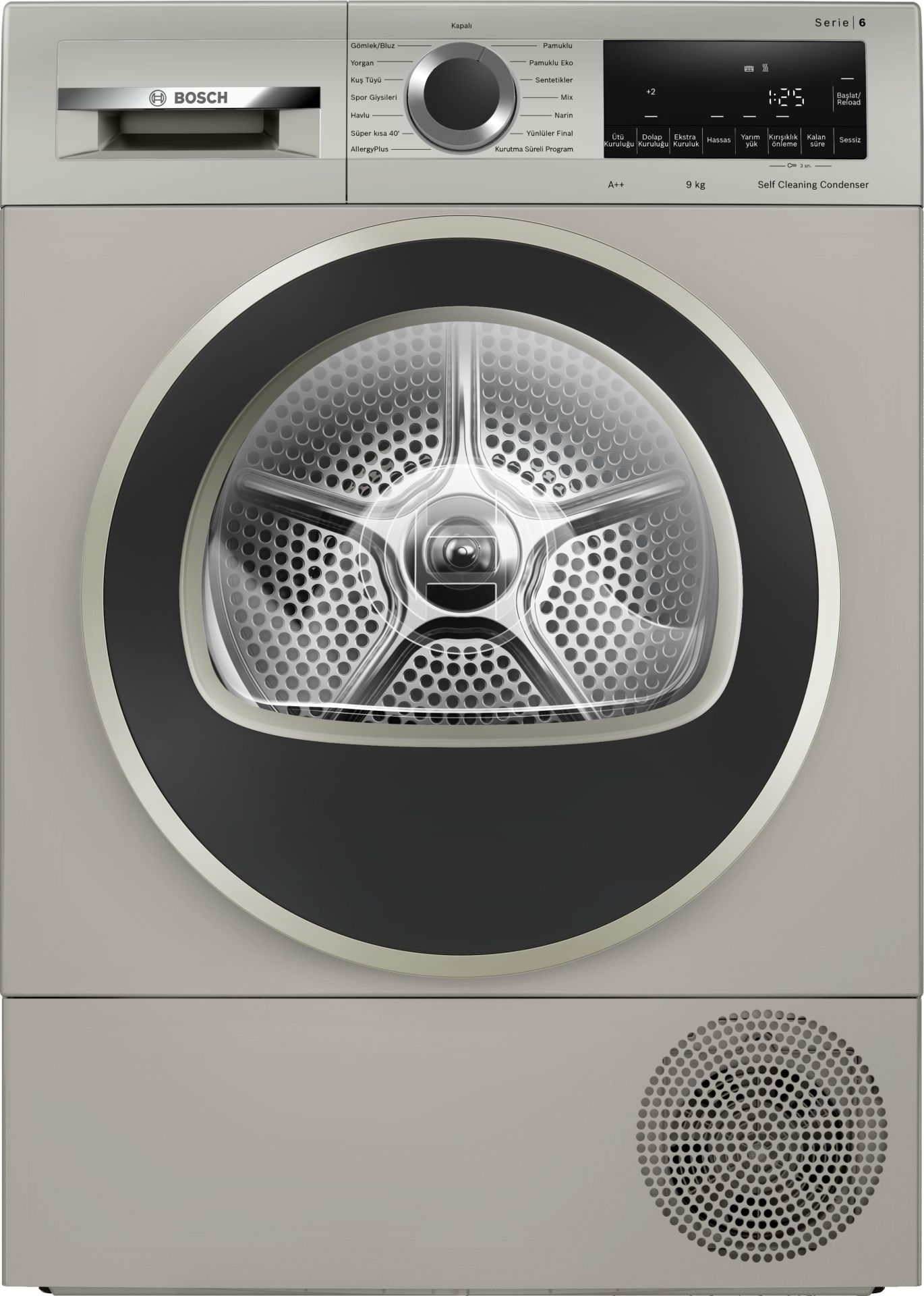 WQQ244CTTR Serie 6 Isı Pompalı Kurutma Makinesi 9 kg Gümüş