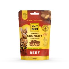 Delibon Crunchy İçi Dolgulu Sığır Etli Kedi Ödül Bisküvisi 60 GR