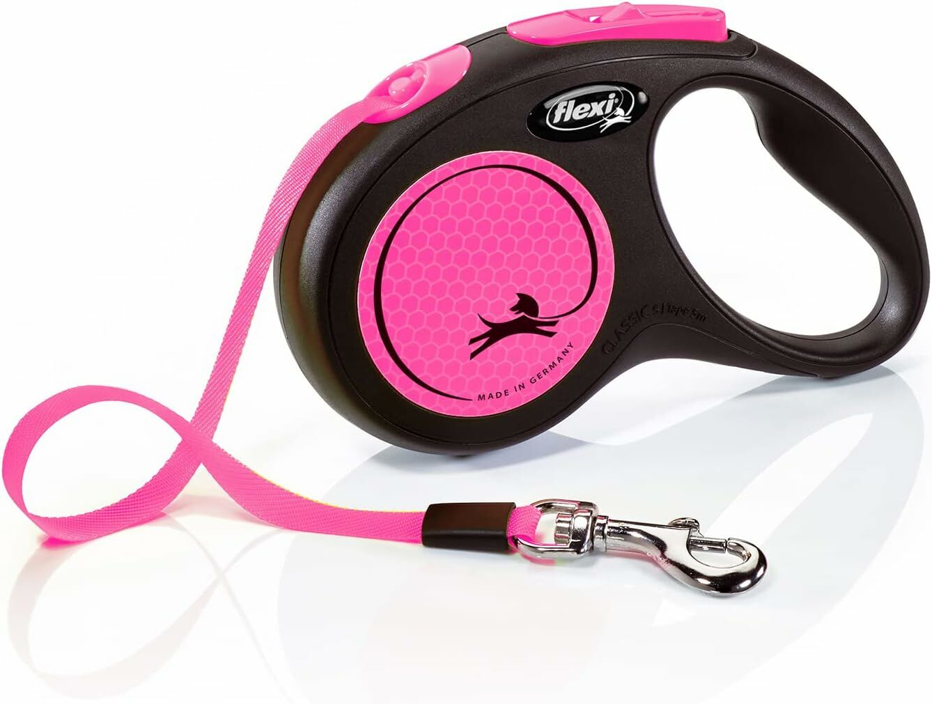 Flexi New Neon Otomatik Şerit Köpek Gezdirme Kayışı 5m [S] (Pembe)