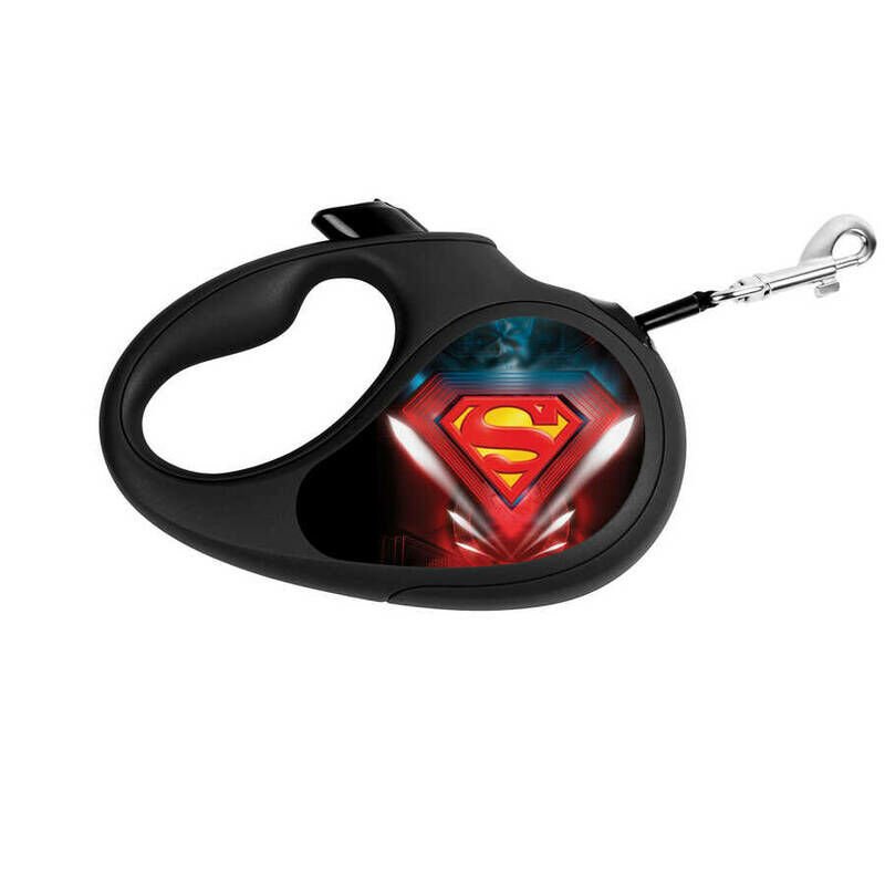 Waudog R-Kayış Geri Çekilebilir Köpek Kayışı, ''Superman Logosu'' Deseni, Reflektif Bant, M, 25KG'a Kadar, 5M Siyah