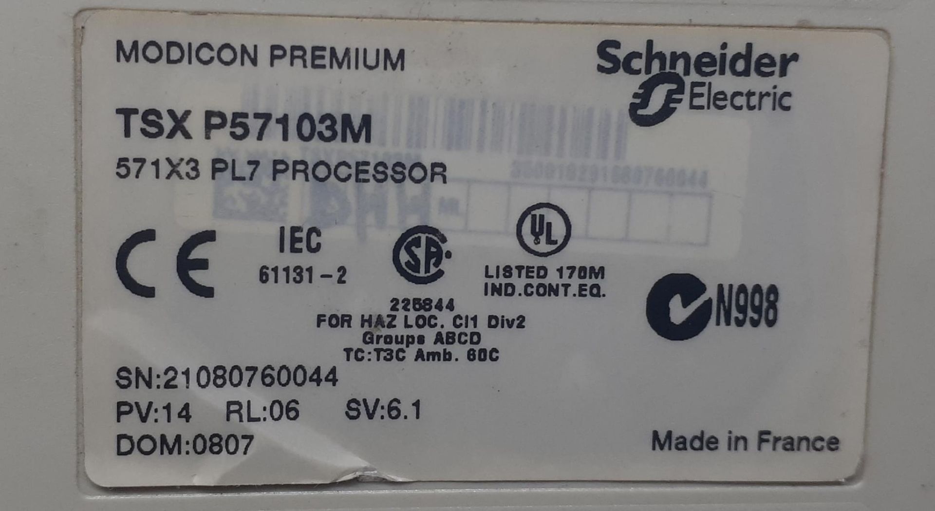 Processeur Schneider Electric Modicon TSXP57103 - PL7, D'occasion, Testé - Pour Automates Industriels, Livraison Rapide