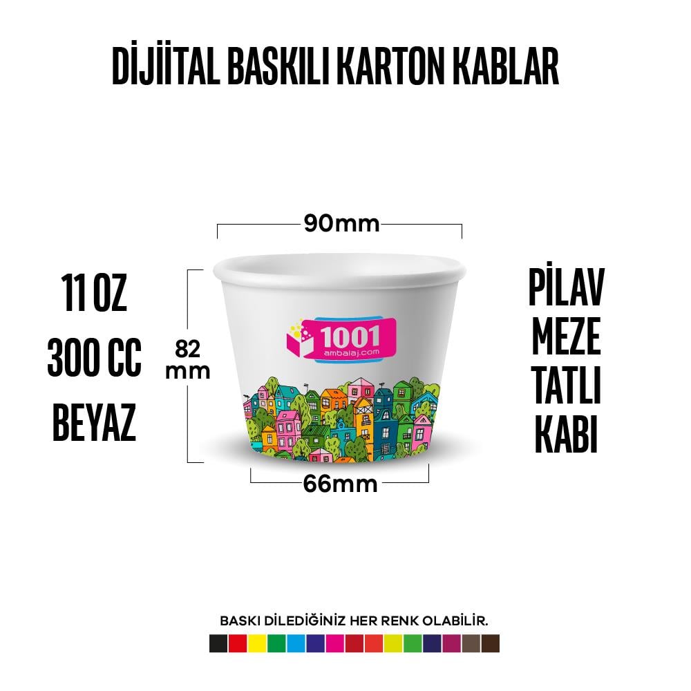 Dijital Baskılı 300 Cc Karton Dondurma kabı Beyaz