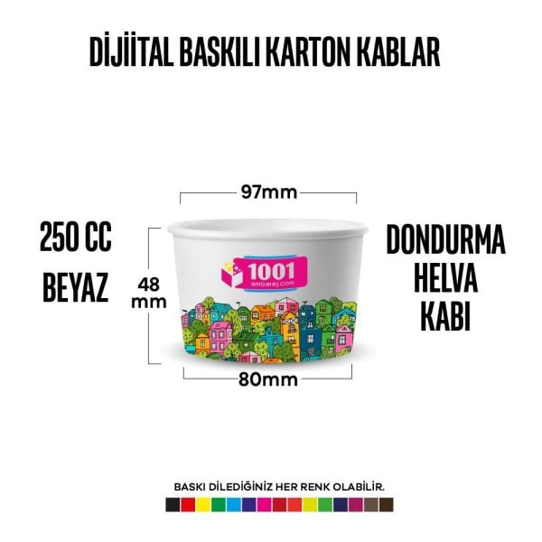 Dijital Baskılı 250 Cc Karton Dondurma kabı Beyaz