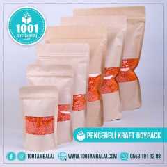 20X30 Cm Kraft Pencereli 100 Adet Kilitli Doypack Torba 1000 Gr /42/