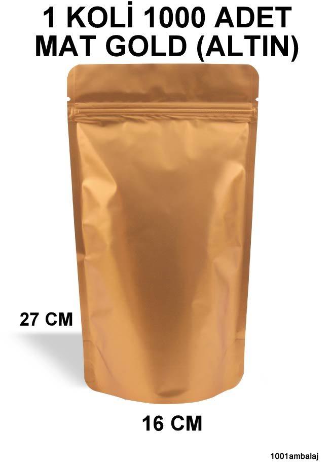 16X27 Cm Mat Gold (Altın Renkli) (1 Koli 1000 Adet) Kilitli Doypack Torba 500 Gr /27/