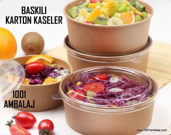 Dijital Baskılı 550 Cc Karton Salata kabı Kraft