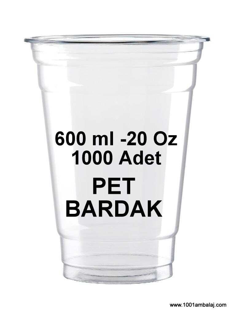 Pet Bardak 600 Ml 20 Oz 95 Çap 1 Koli 1000 Adet Şeffaf 1001 Ambalaj