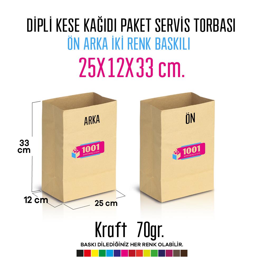 İki Taraf İki Renk Baskılı 25X12X33 Cm Kese Kağıdı Fast Food Menu Servis Paket Torbası Kraft Renk