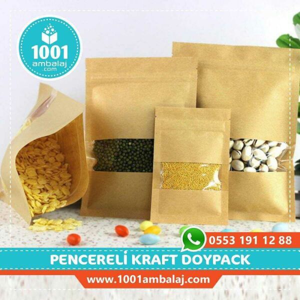 16X27 Cm Kraft Renk Doypack Torba Pencereli /40/