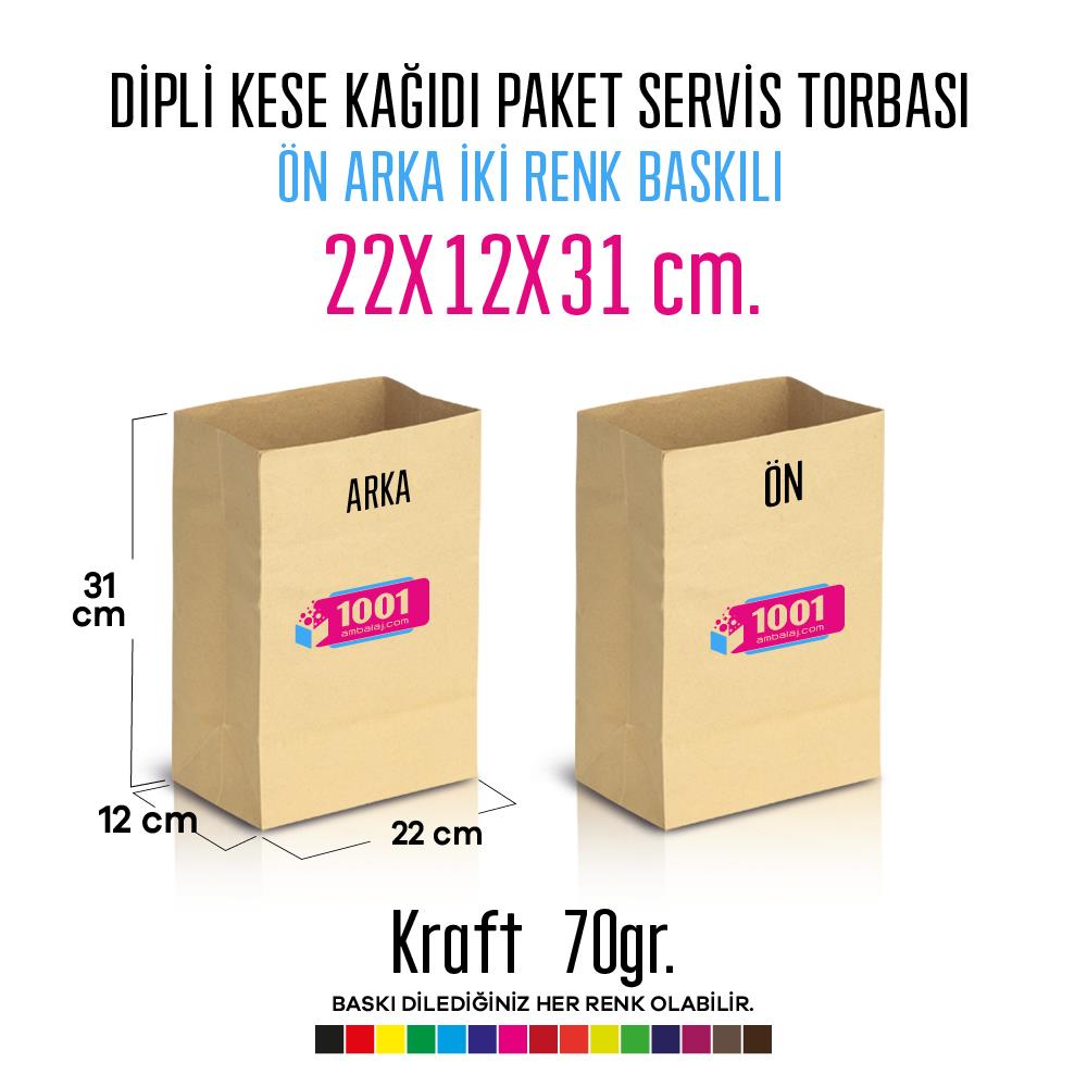 İki Taraf İki Renk Baskılı 22X12X31 Cm Kese Kağıdı Fast Food Menu Servis Paket Torbası Kraft Renk