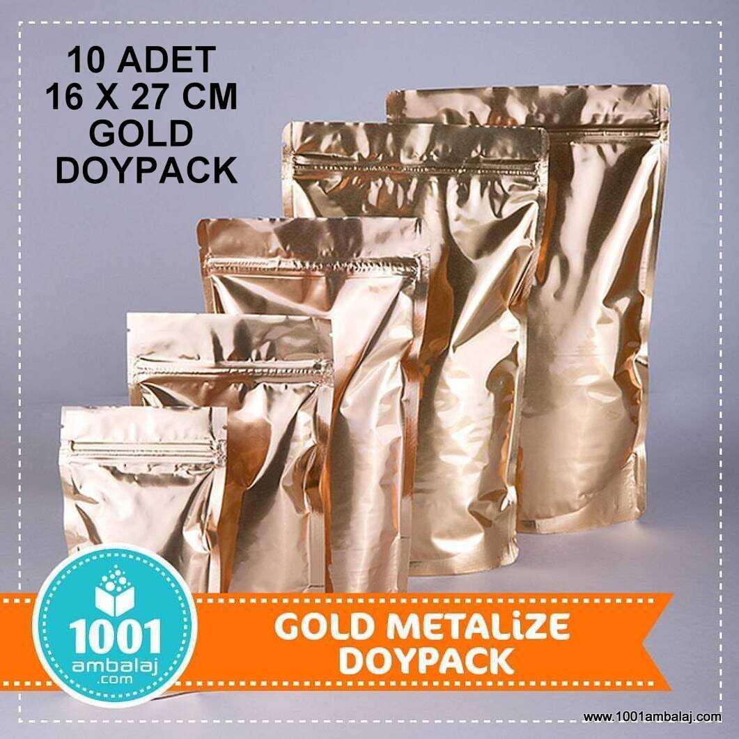 16X27 Cm Gold ( Altın ) * 10 Adet * Kilitli Doypack Torba 500 Gr /23/