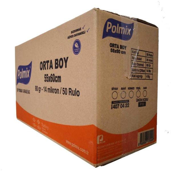 Çöp Torbası Polmix Orta Boy 80 Gram 55X60 Siyah 1 Paket