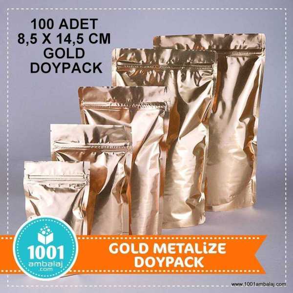 8,5X14,5 Cm Gold ( Altın ) 100 Adet Kilitli Doypack Torba 50 Gr /20/