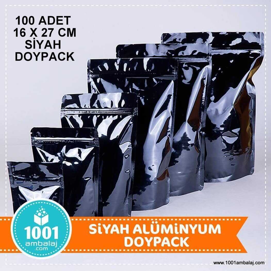 16X27 Cm Siyah 100 Adet Kilitli Doypack Torba 500 Gr /64/