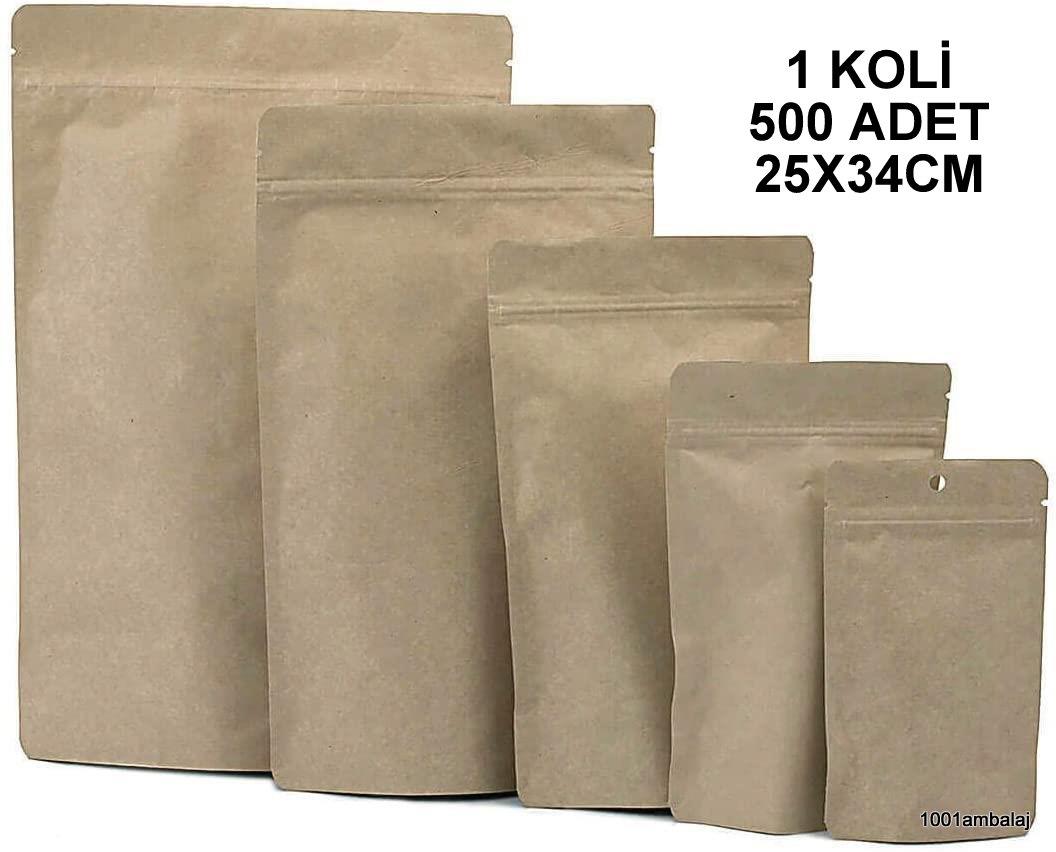 25X34 Cm Kraft 1 Koli 500 Adet Kilitli Doypack Torba 1500 Gr /36/