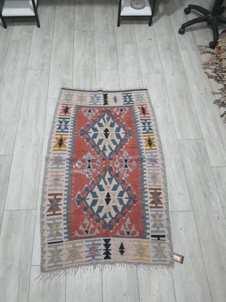 El Dokumasi Anadolu Motif Kök Boya Yün Kilim Aoa Ölçü 82X134Cm