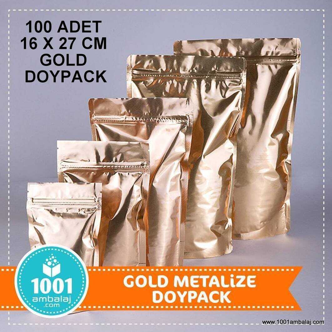 16X27 Cm Gold ( Altın ) 100 Adet Kilitli Doypack Torba 500 Gr /23/