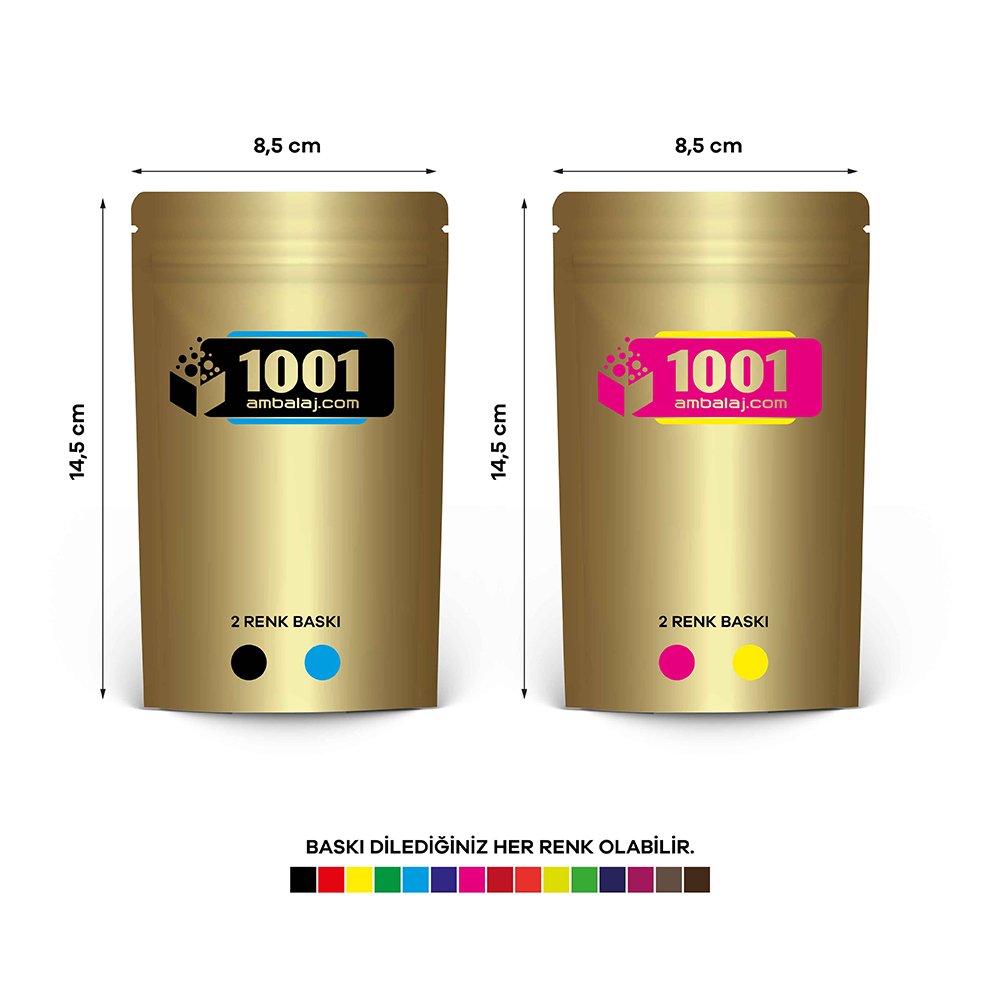 8,5X14,5 Cm 4 Baskılı Gold ( Altın ) Renkli İki Taraf İki Renk Doypack Torba 50 Gr /20/