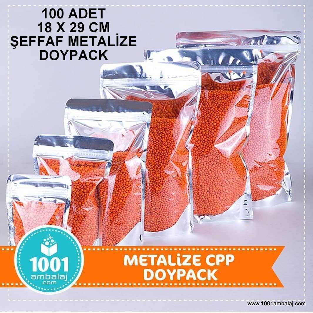 18X29 Cm Ön Şeffaf Arka Metalize 100 Adet Kilitli Doypack Torba 750 Gr /59/