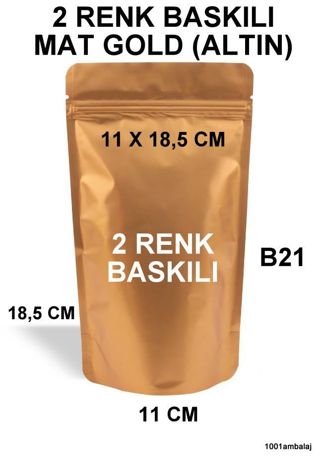 11X18,5 Cm 2 Baskılı Mat Gold ( Altın Renkli ) İki Taraf Tek Renk Doypack Torba 100 Gr /25/