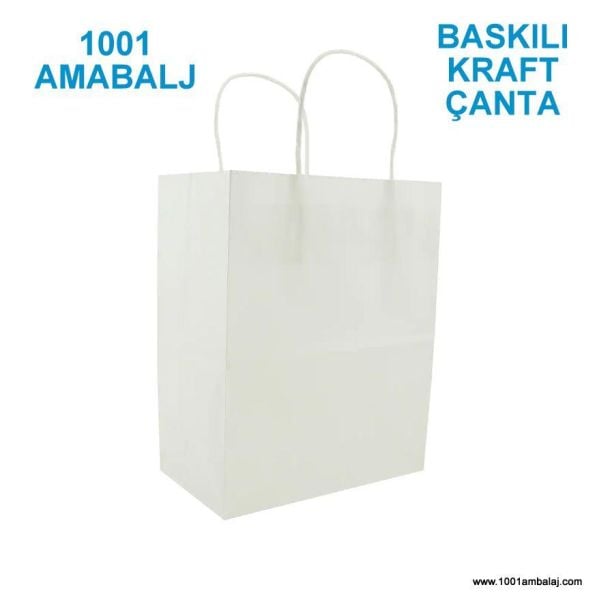 1 Renk Baskılı 50X13X40,5 Cm 110 Gr Kraft kağıt Çanta Beyaz Renk