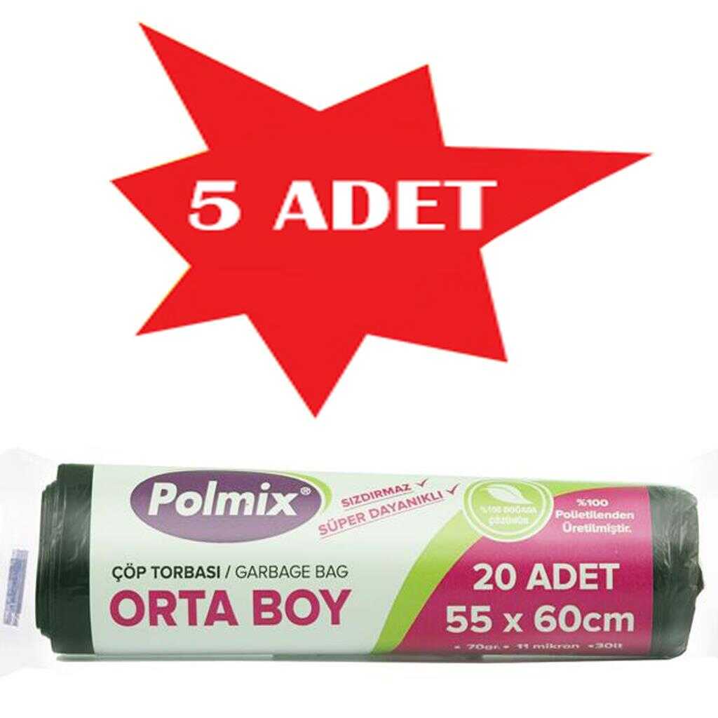 Çöp Torbası Polmix Orta Boy 70 Gram 55X60 Siyah 5 Paket