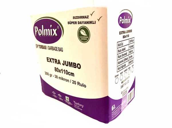Çöp Torbası Polmix Jumbo Extra 300 Gram 80X110 Siyah 5 Paket