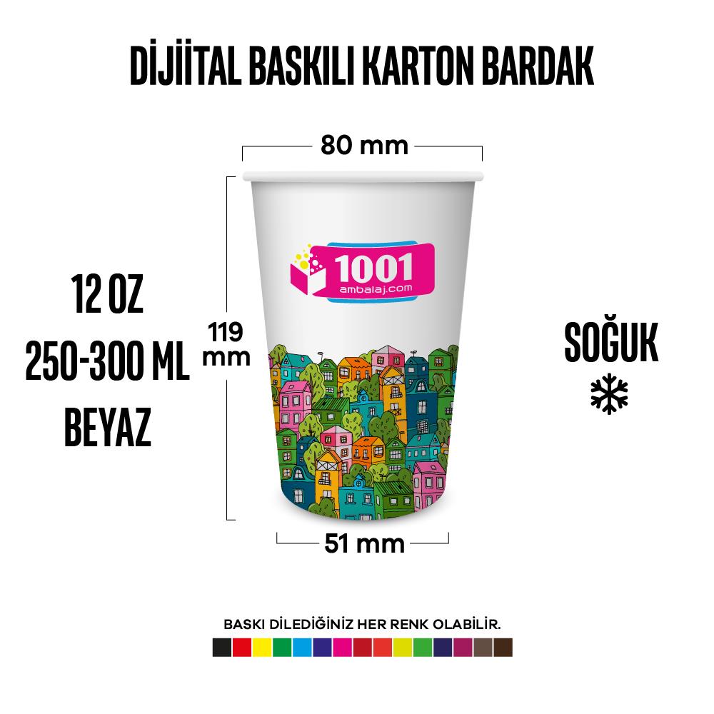 Dijital Baskılı 12 Oz Karton Bardak Tek Kat Duvarlı Beyaz Soğuk