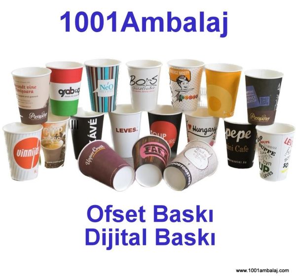 Dijital Baskılı 9 Oz Karton Bardak Tek Kat Duvarlı Beyaz Soğuk