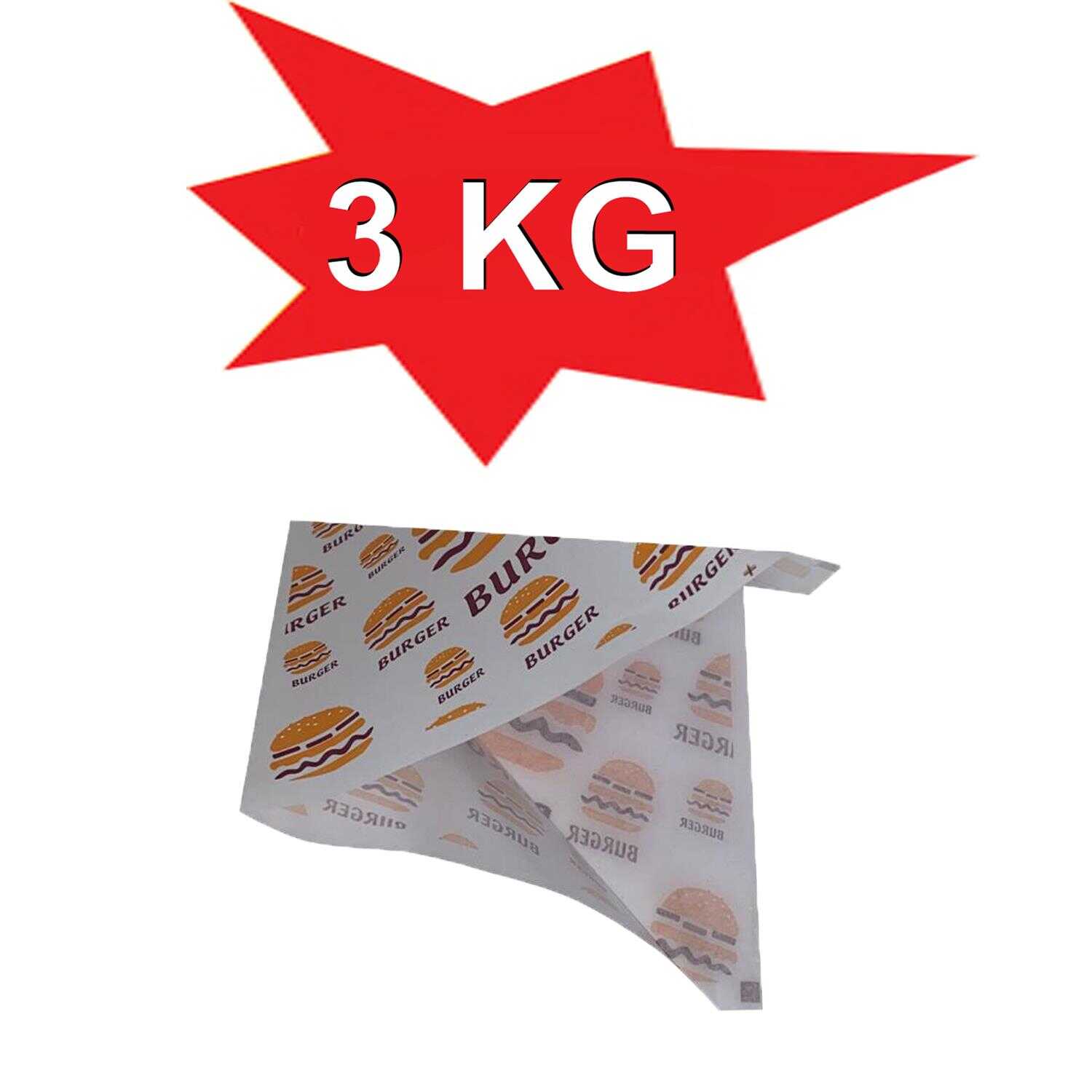 Kese Kağıdı Yağlı Piyasa Baskılı Hamburger 3 Kilo