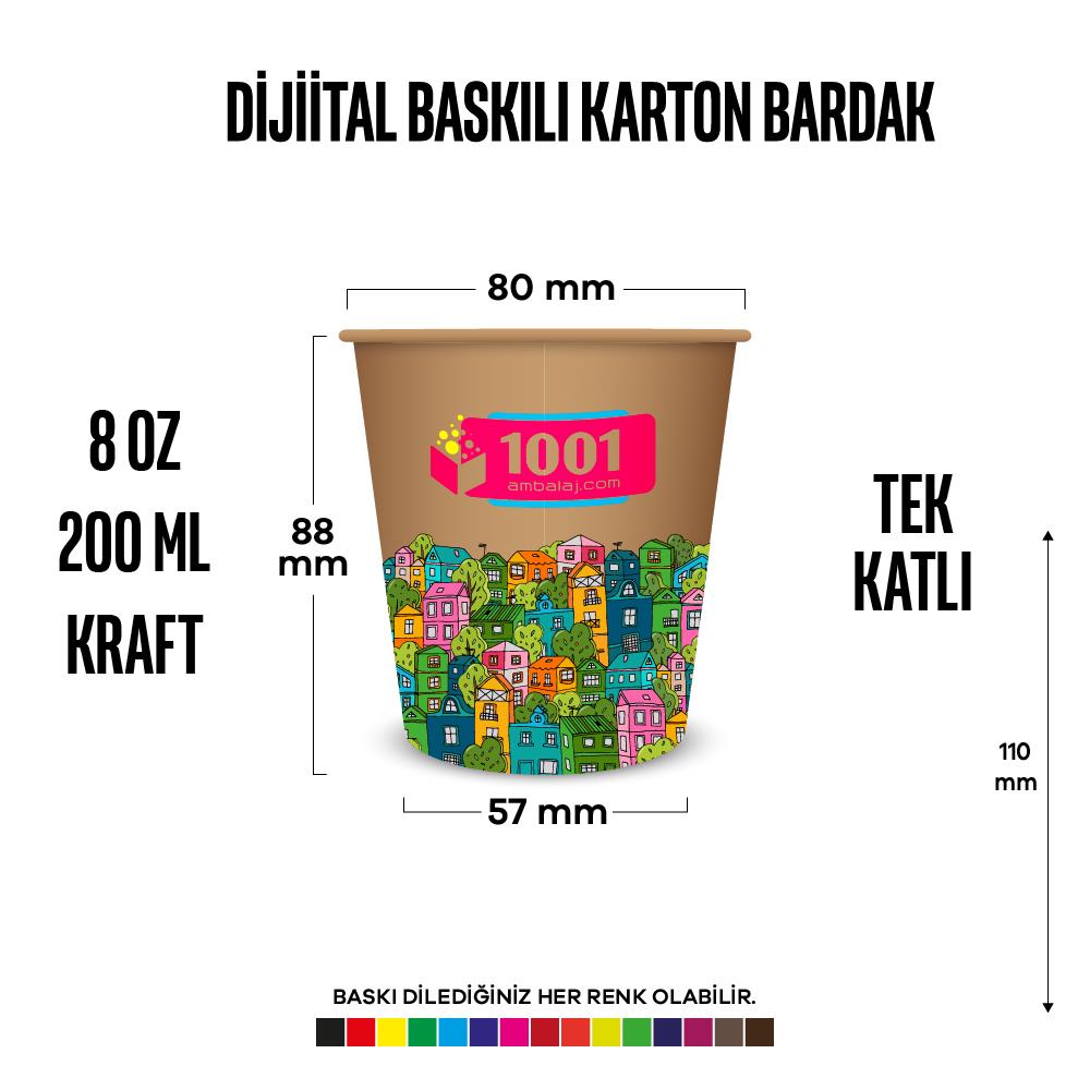 Dijital Baskılı 8 Oz Karton Bardak Tek Kat Duvarlı Kraft Sicak Soğuk